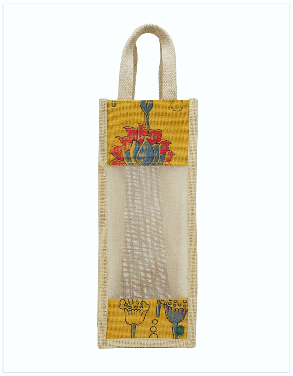 Printed Jute Bottle Bag with Window