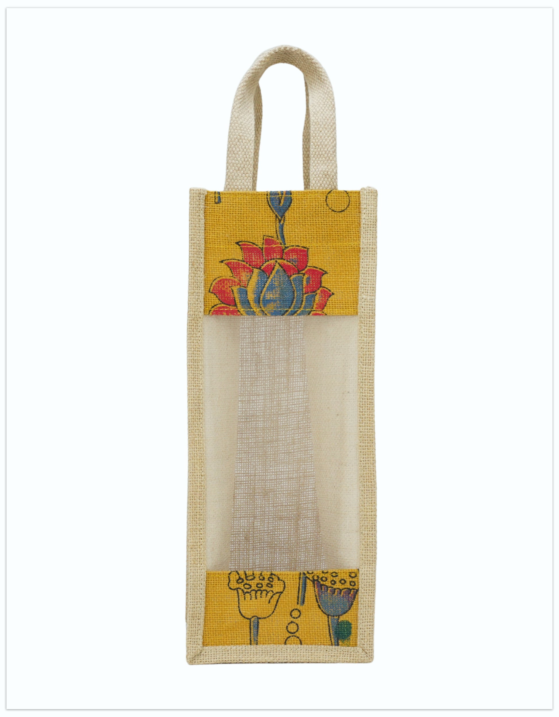 Printed Jute Bottle Bag with Window