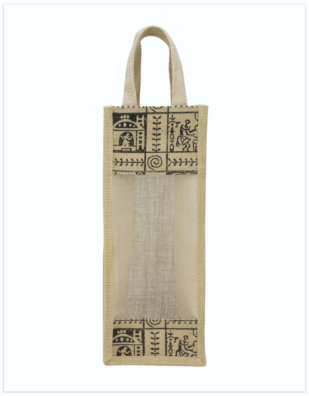 Printed Jute Bottle Bag with Window