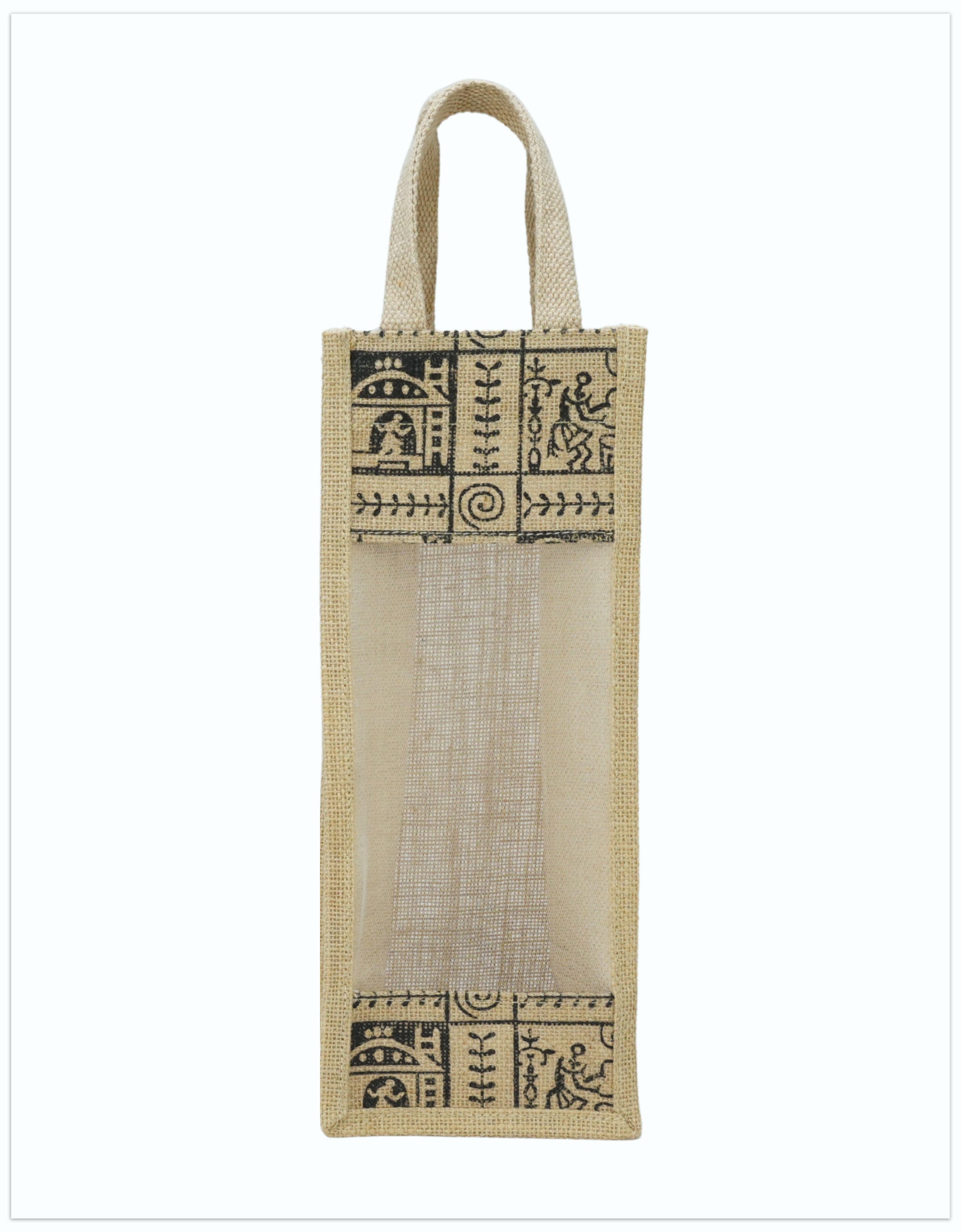 Printed Jute Bottle Bag with Window