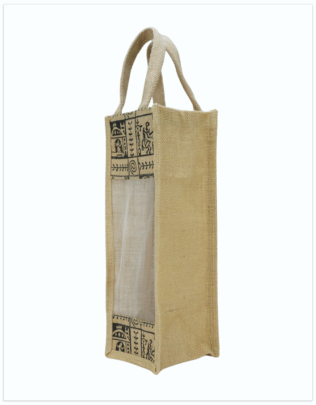 Printed Jute Bottle Bag with Window