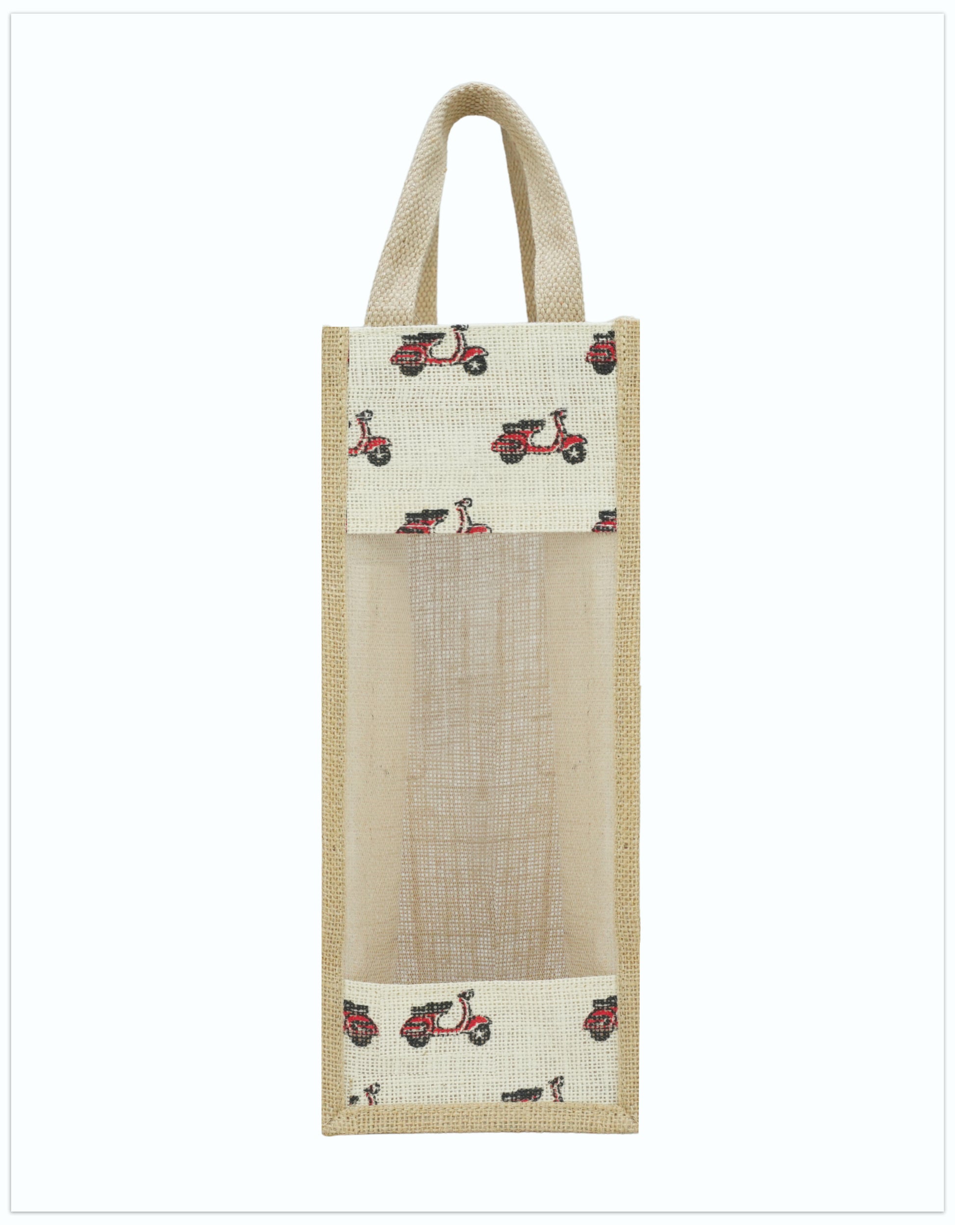 Printed Jute Bottle Bag with Window