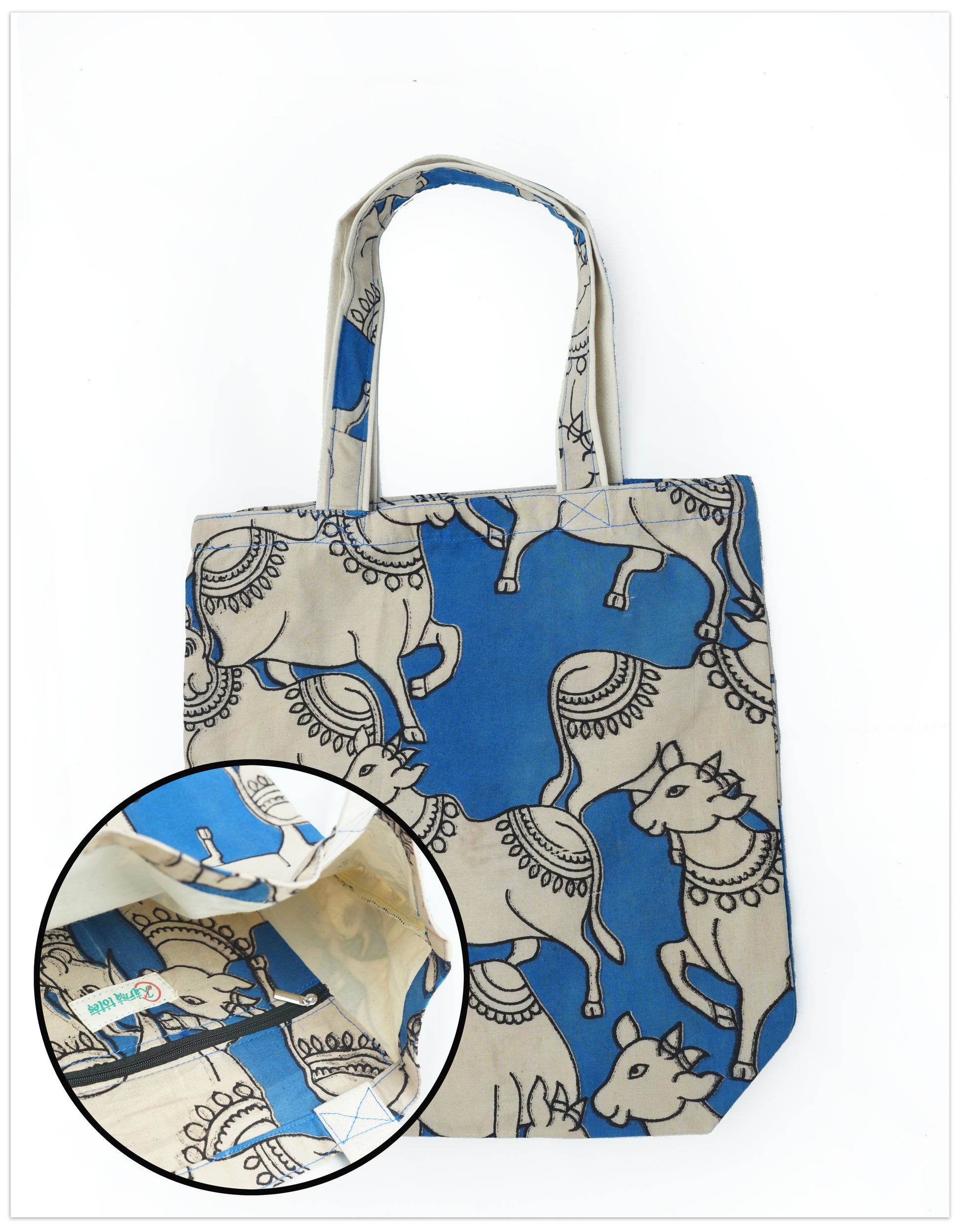 Kalamkari Cows- Blue